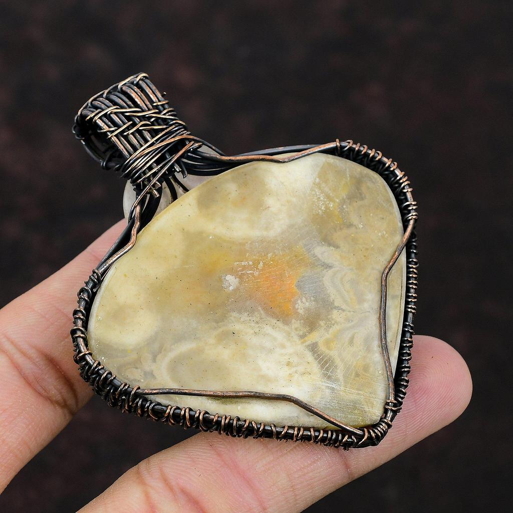 Bumble Bee Jasper Pendant Rainbow Moonstone Pendant Copper Wire Wrapped Pendant Bumble Bee Jasper Copper Jewelry Gemstone Handmade Pendant