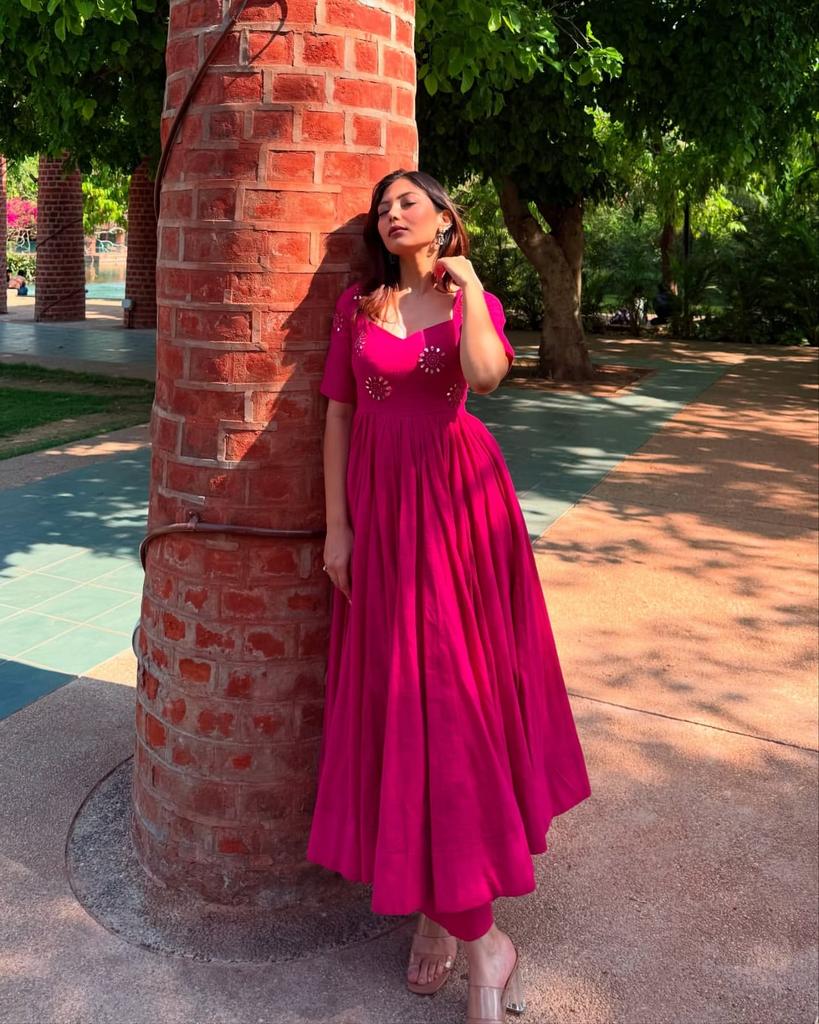 Indian Women Anarkali Party Wear Pure Cotton Gown Bollywood Top Tunic Ethnic Kurti Dress