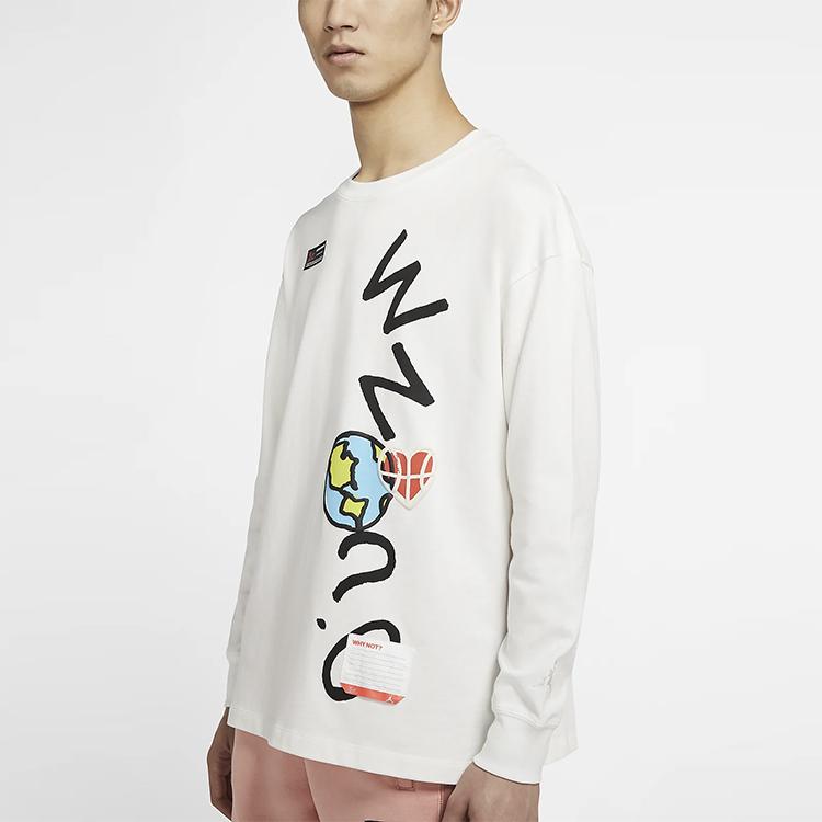 Jordan Футболка с круглым вырезом и длинным рукавом с принтом алфавита, мужские топы, белые CW4262-100