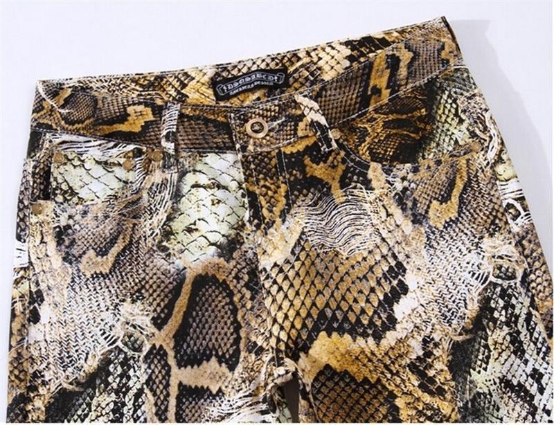 Дизайнерские узкие джинсовые брюки, повседневные мужские брюки, джинсы со змеиным принтом для мужчин