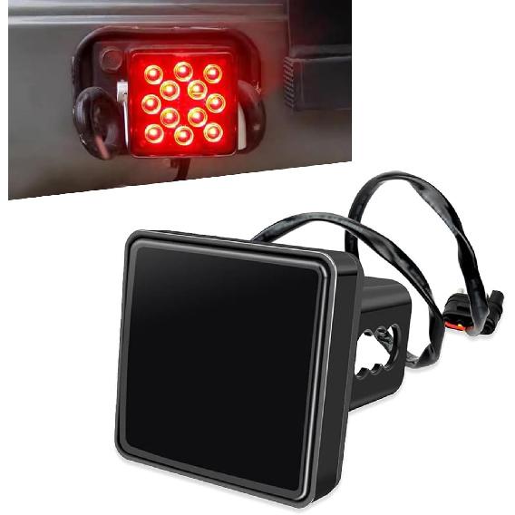 Leechio LED Red Lens Brake Light Trailer Hitch Cover, 2" Receiver Square 15 LED Super Bright Waterproof Taillight Trailer Towing External