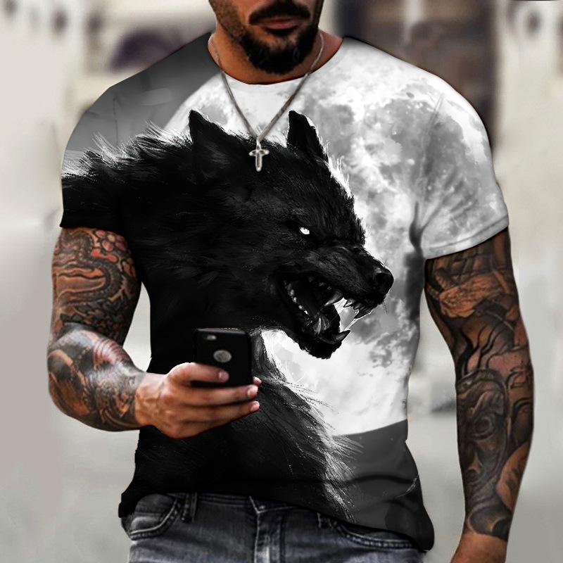 Beast Wolf 3d Black Printing Series New Summer Men's Short Sleeved Shirt Super Large Top Fashion Street Wear O Collar Men's Shir