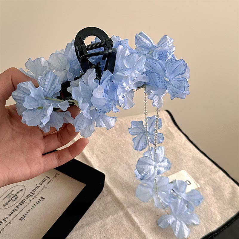 Bohemia Colorful Hydrangea Flower Hair Claw For Women Girls Sweet Cute Petal Tassel Shark Hair Clip Hairpin Hair Accessories