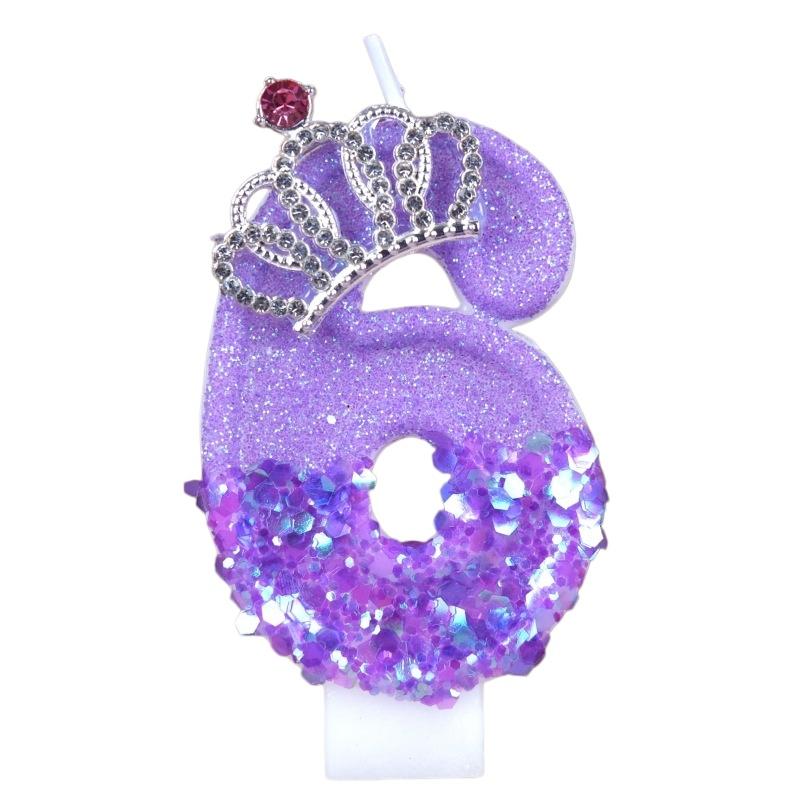 New 0-9 Number Birthday Candles Original Purple Sequined Crown Birthday Cake Digital Party Candle Decoration