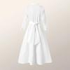 Women Solid Color Mid-rise Shirt Dress V-Neck Long Sleeve Belt Buttons Half Placket Pockets Loose Hem Midi Dress Workwear