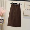 Корейская женская юбка зимняя с высокой талией вельветовая длинная юбка женская плиссированная юбка А-силуэта в студенческом стиле