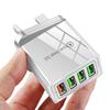 Многопортовое зарядное устройство с 4 портами USB: Европейская, Британская, Американская вилка, QC 3.0, 3-портовое быстрое зарядное устройство для мобильных телефонов