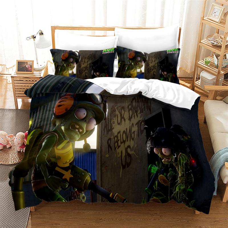 Popular Games Pattern Bedding Set 3d Plant Zombie Cartoon Duvet Cover Set with Pillowcase Single Double Queen King Bedclothes