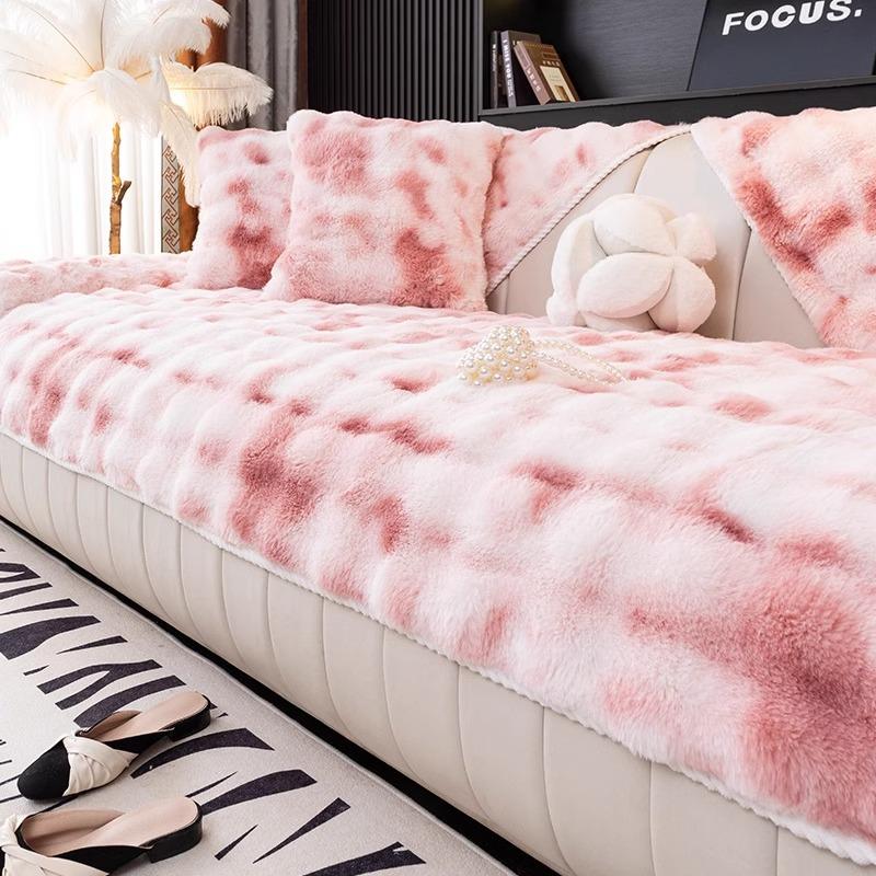 Winter Rabbit Plush Sofa Cushion Thickened Seat Cushion Non-Slip High-End All-Inclusive Leather Sofa Cover Straight Row Sofa Cover