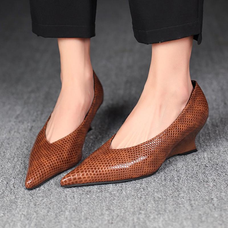 Женские туфли на танкетке с острым носом, мелководные, роскошные, на каблуке, осенние, новые 2025, дизайнерские, элегантные лодочки, сексуальные, Zapatos De Mujer