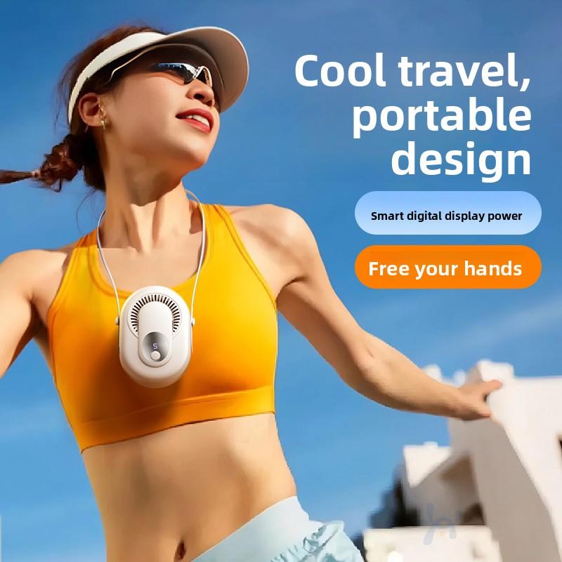 Multi-functional portable neck-hanging outdoor mini waist-mounted fan, rechargeable, low noise, digital display, small fan