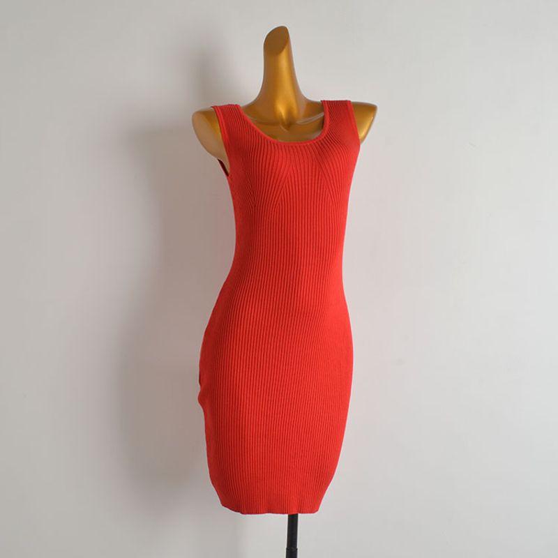 French Style New Arrival Pure Color Sleeveless Knitted Vest Skirt Women's Clothing Silm Slim Looking Mid Length Long Length Hip Bag Dress