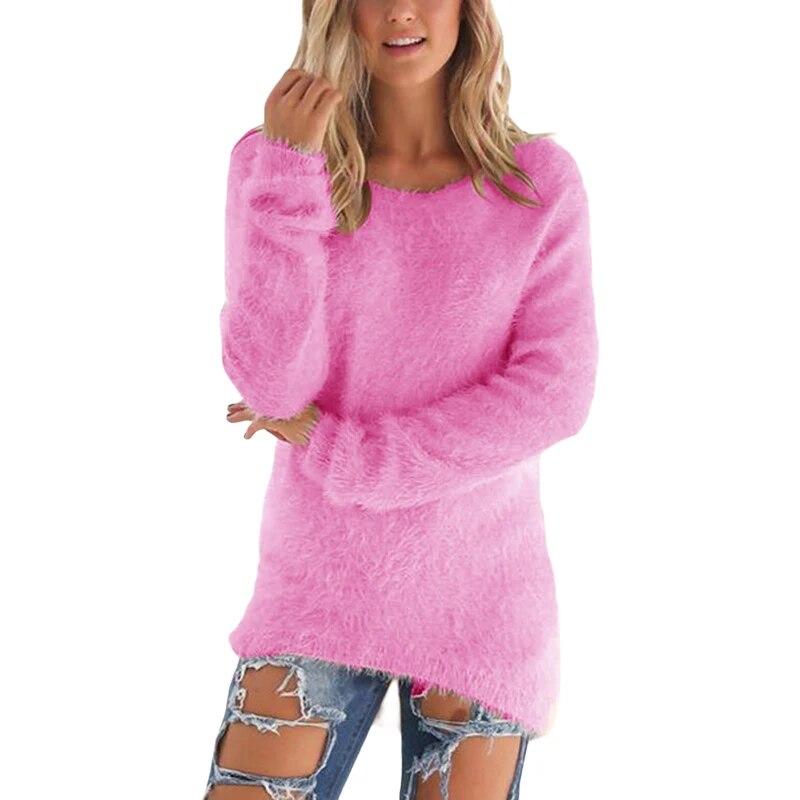 Женские пушистые свободные однотонные свитера с длинными рукавами, повседневные пушистые толстовки, мягкие удобные теплые флисовые толстовки