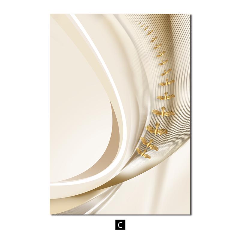 Golden Silver Birds Flower Canvas Poster Light Luxury Abstract Art Print Painting Modern Wall Picture Living Room Home Decor