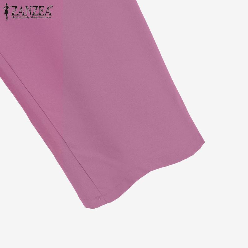 ZANZEA Женские длинные блузка и брюки в стиле ретро, повседневные комплекты из двух предметов