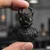 Durable Resin Sculpture Gothic Devil Skull Duck Ornament, Matte Black Figurine, Stylish Gifts for Goth Lovers Horror Green Eyes Decor Ornament