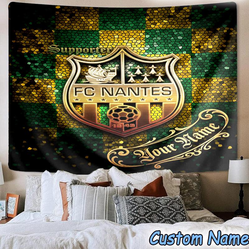 Custom Name Fc Nantes Crest Design Printed Tapestry, for Bedroom,Livingroom, dormitory, Large Wall Decor, Fabric Decor Fan Birthday Gifts