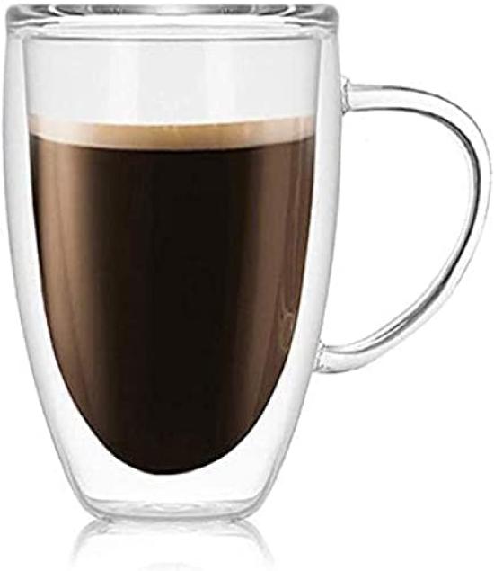 Double Wall Glass Tumbler Mug Double Structure Heat Resistant Cup [Morningplace] (450ml.)