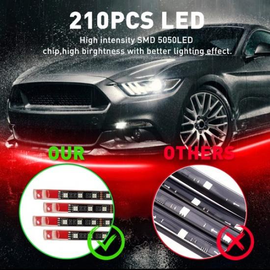 4PCS RGB 210 LED Strip Under Car Tube Underglow Underbody System Neon Light Kit