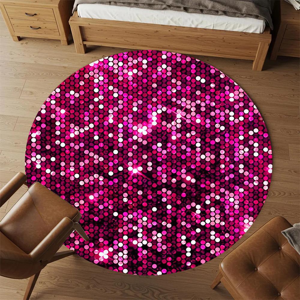 1pc Pink Sequins Round Chair mat Area Rug - Non-Slip, Floor Mat for Office, Bedroom, home decor Christmas Gift p0811086