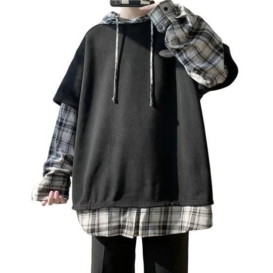 Мужская весенняя рубашка, дышащая искусственная двухсекционная свободная пуловер с длинными рукавами, теплая мужская осенняя рубашка с капюшоном и шнурком средней длины, мужская одежда