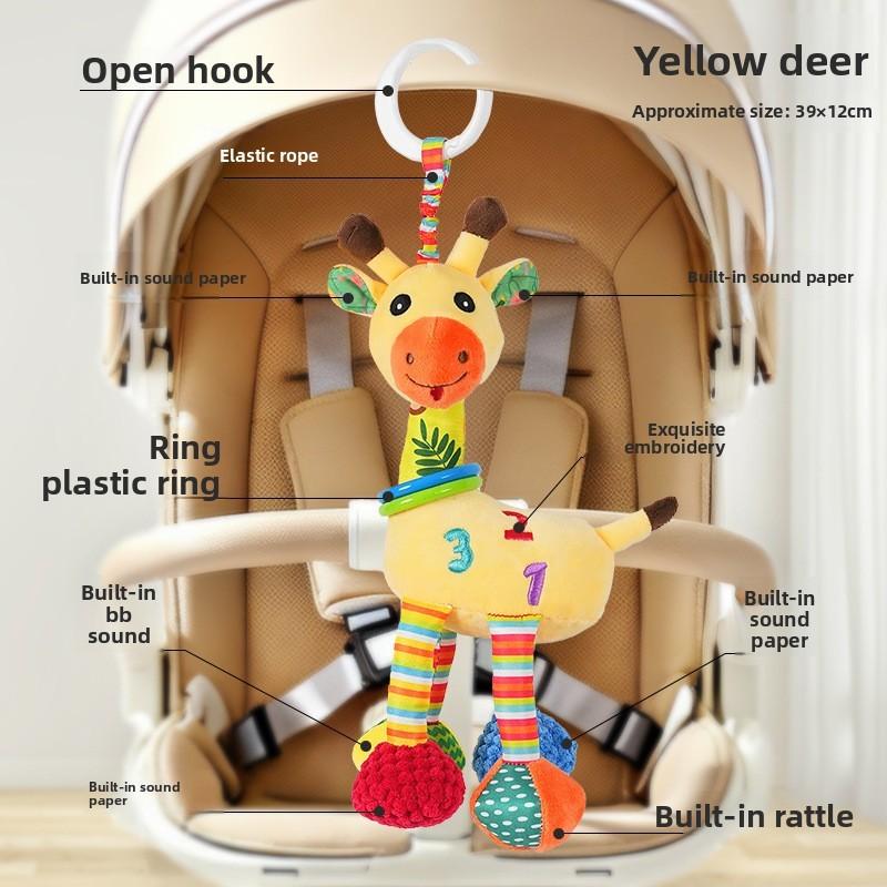 Cute Cartoon Plush Animal Car Pendant With Rattle For Baby Car Seat