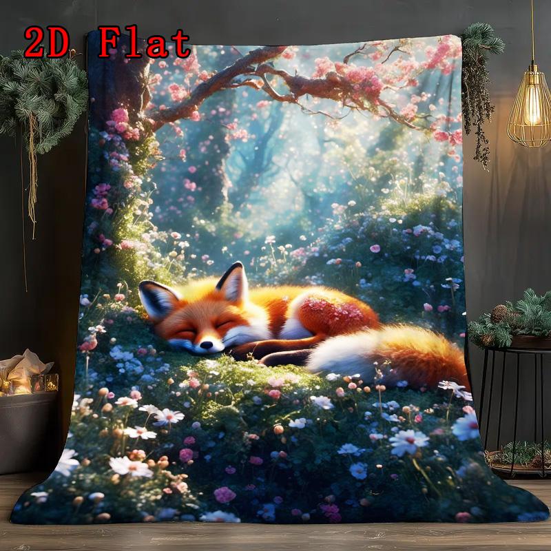 Sleeping Fox 2D Flat Pattern Flannel Blanket High quality All Seasons Warmth and Comfort Perfect for Christmas Gifts.MMT0918152