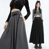 Осенняя женская серая плиссированная юбка А-силуэта 2023 года — высокая талия, облегающий крой, длинная