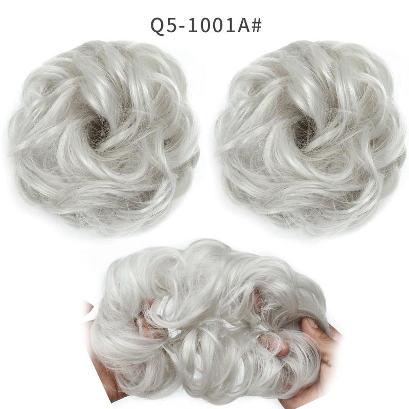 XINRAN Girls Curly Scrunchie Chignon With Rubber Band Brown Gray Synthetic Hair Ring Wrap On Messy Bun Ponytails
