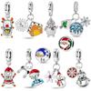 Оригинальные Шармы Медь Белый Зимний Рождественский Снеговик Подвеска Снежинки Бусины Подходит Браслет Женские Ювелирные Изделия Подарок Аксессуар