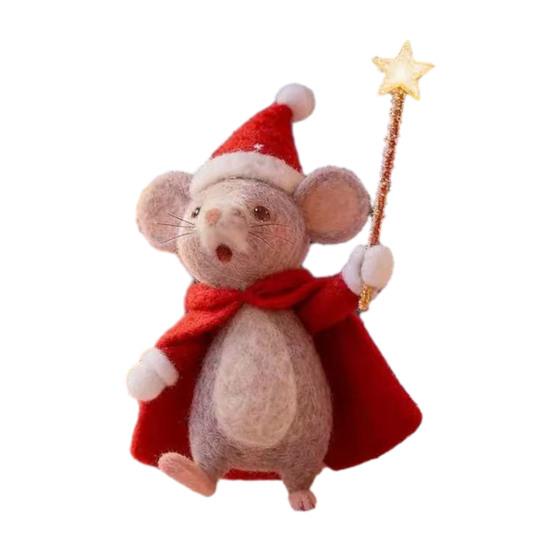 Yousheng Handcrafted Felt Christmas Mouse Figurine Santa Hat Mice Ornament Simulation Rat Statue Animal Sculpture Home Office Desktop Decoration