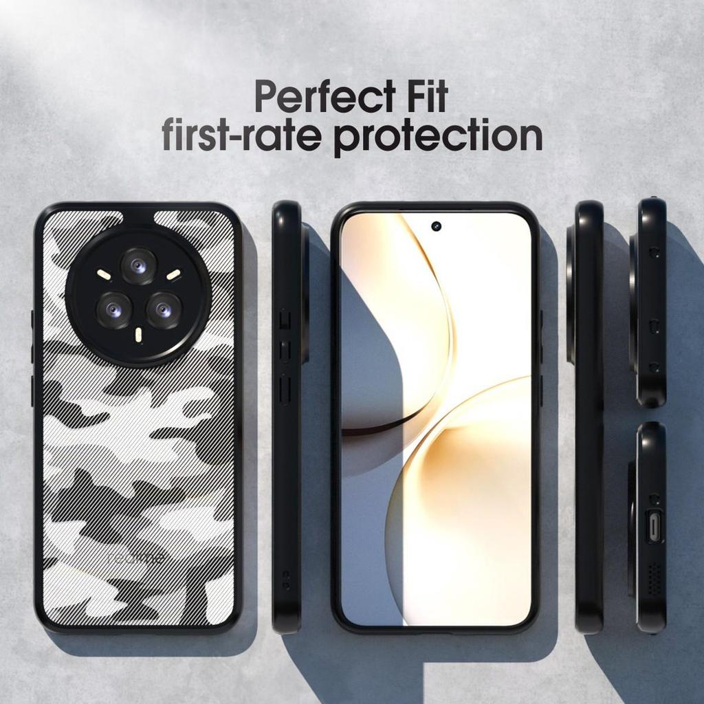 (В комплекте ремешок на запястье)IBMRS для чехла Realme 14 Pro, Предотвращает случайные падения Нескользящий Не желтеющий Камуфляжный Прозрачный Чехол для телефона