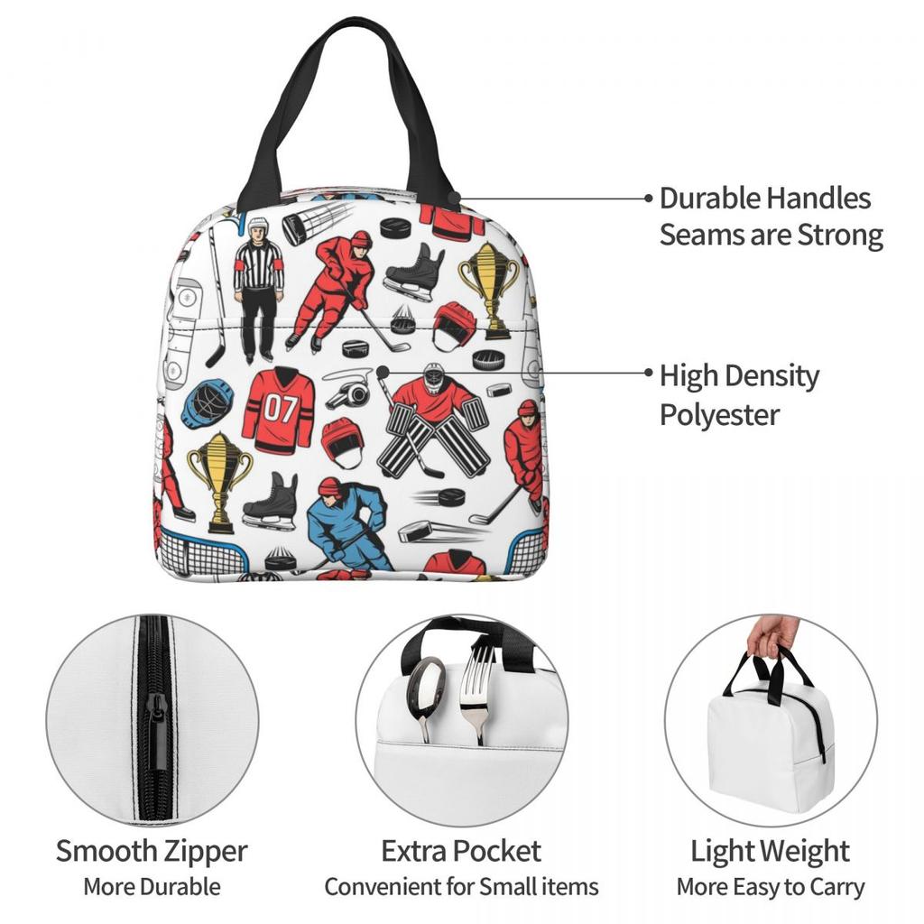 Ice Hockey Players On Rink Insulated Lunch Bag for Women Office Cooler Thermal Food Box Tote Portable Lunch Boxes Container