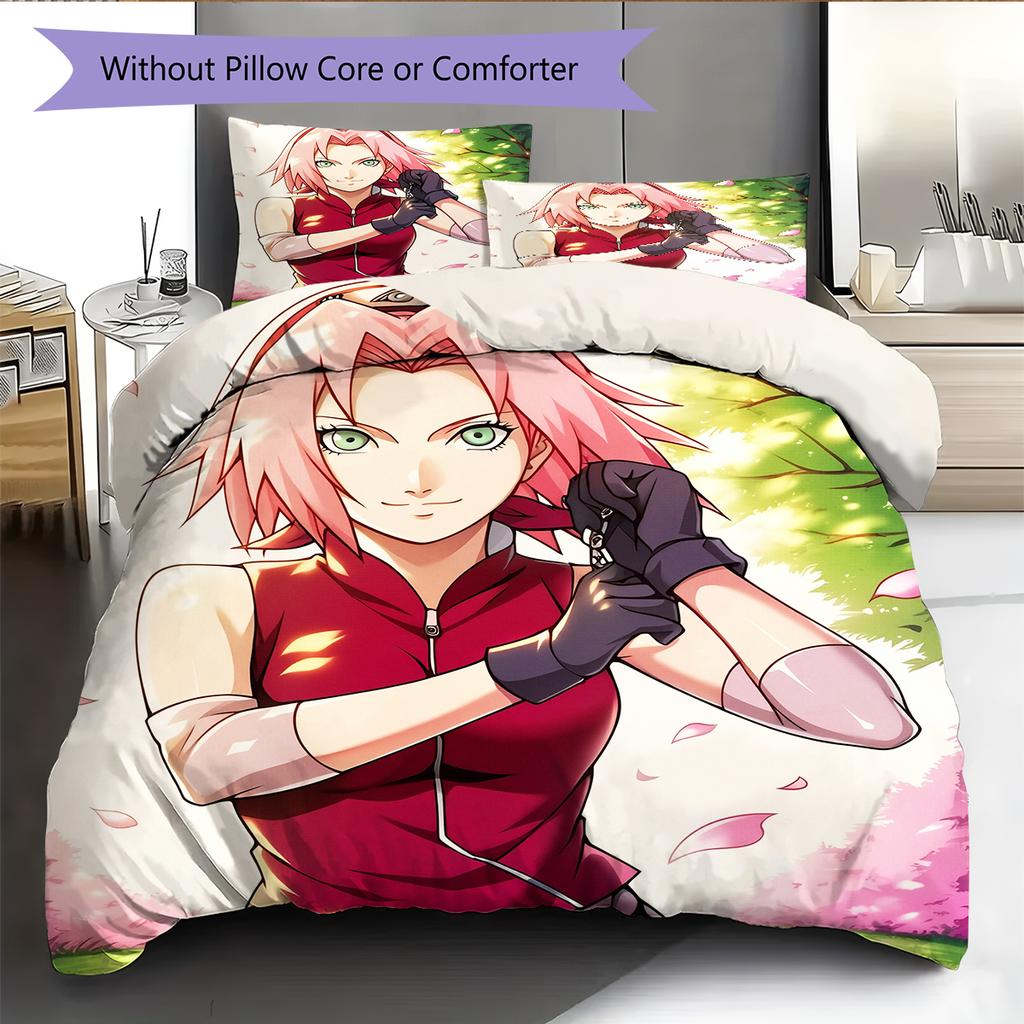Постельное белье с рисунком Харуно Сакуры из аниме Наруто, Декор для дома, Подарок на день рождения (1 пододеяльник + 2 наволочки, без наполнителя)