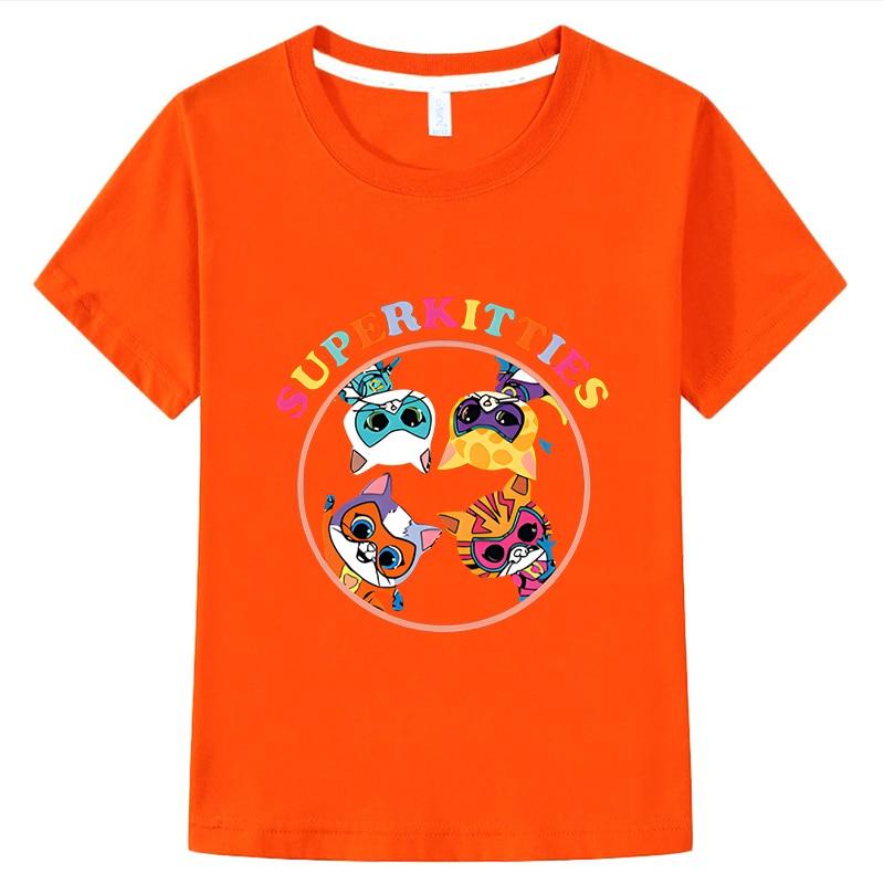 Футболка SuperKitties, короткие топы из 100% хлопка, одежда для мальчиков и девочек y2k, цельная повседневная детская одежда в стиле аниме, летняя детская одежда