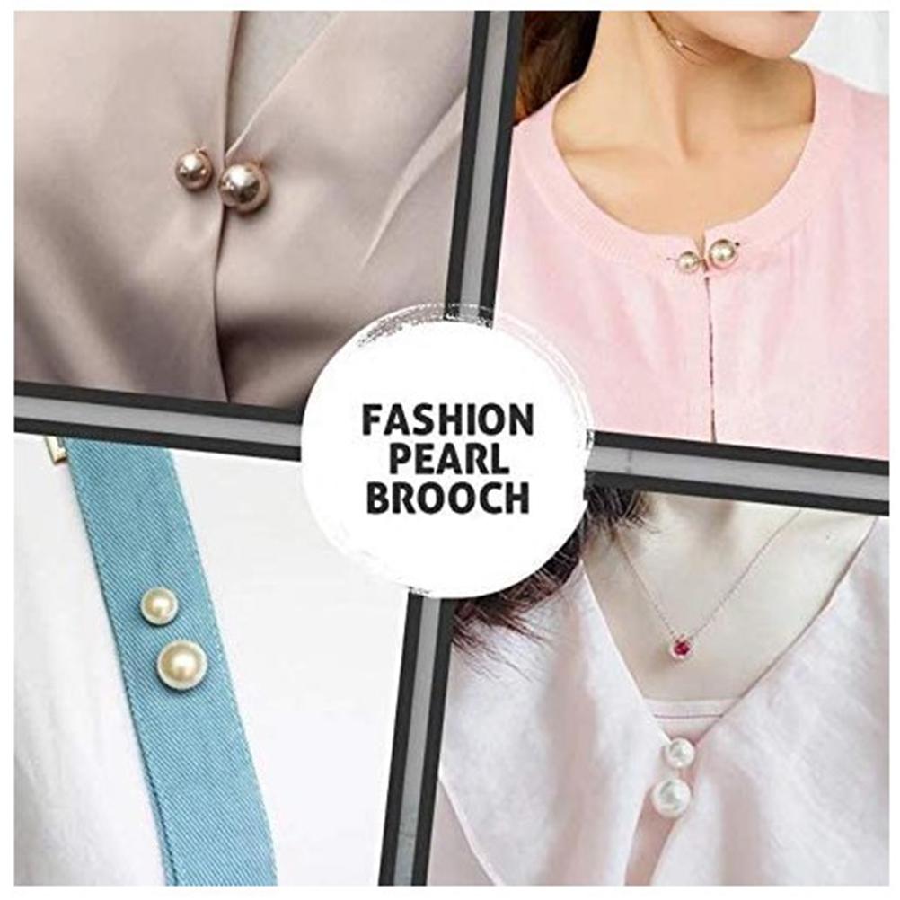 3Pcs Artificial Pearl Brooch Fashion Double Headed Pearl Looper Cardigan Brooch Pin