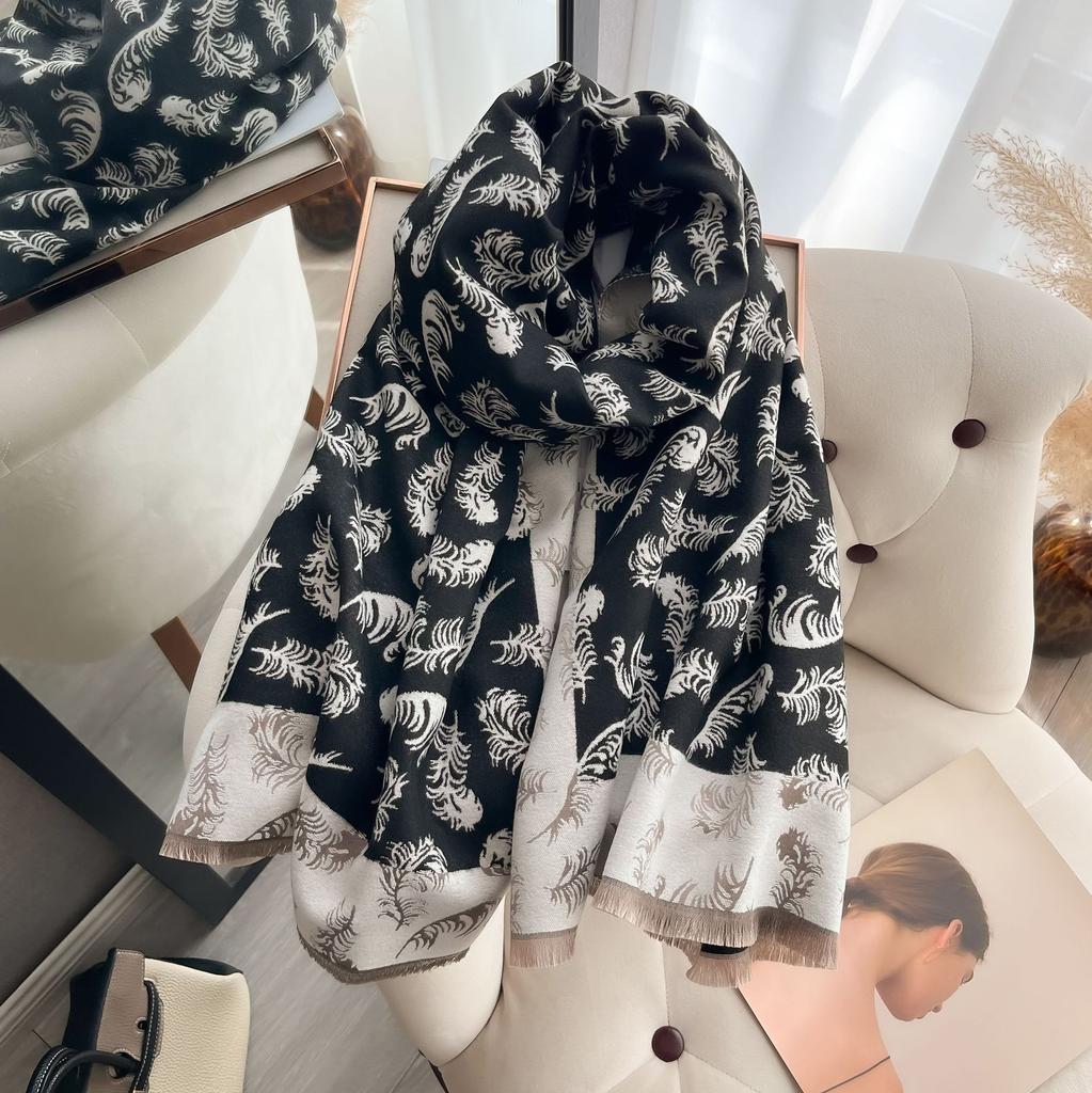 Short Fringed Feathers Simple Elegant Fashion Women Imitation Cashmere Warm Scarf Air Conditioner Shawl Scarf