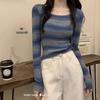 Women's Chic Contrast Stripe Long-Sleeve Sweater - Slim Fit, Autumn Design