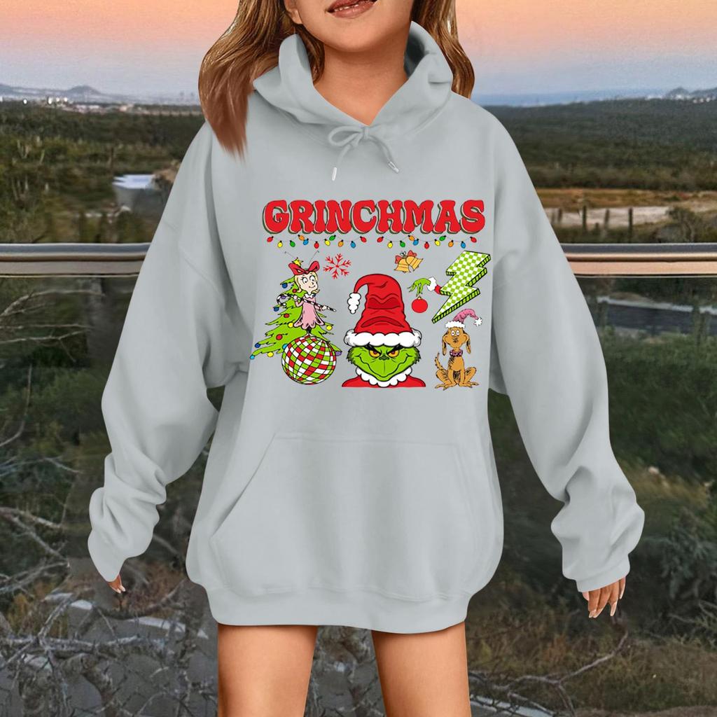 Children's Fashionable Casual Long-sleeved Loose Christmas Print Pullover Hooded Sweatshirt