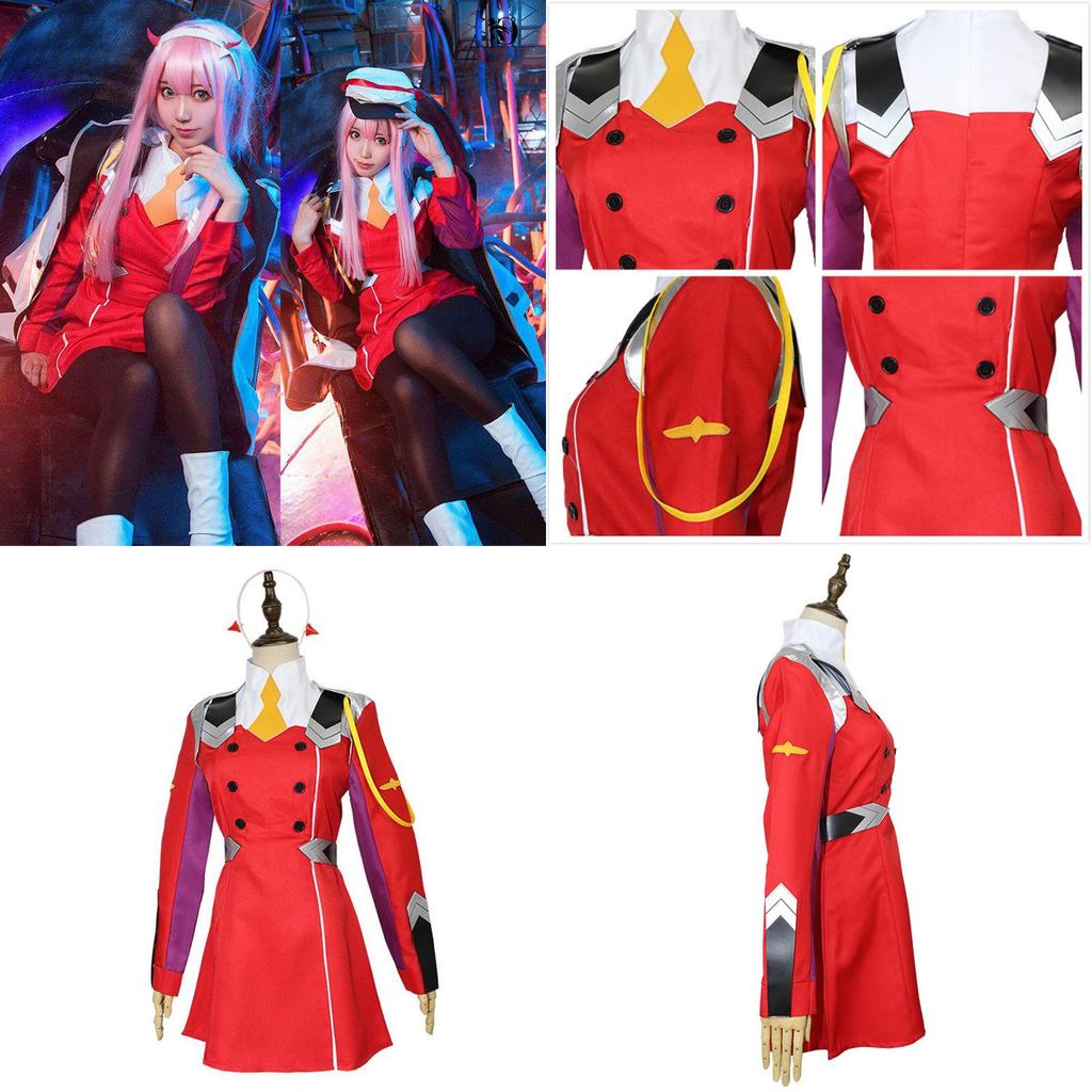 Яркое платье Zero Two из Darling In The Franxx с головным убором для косплей-мероприятий