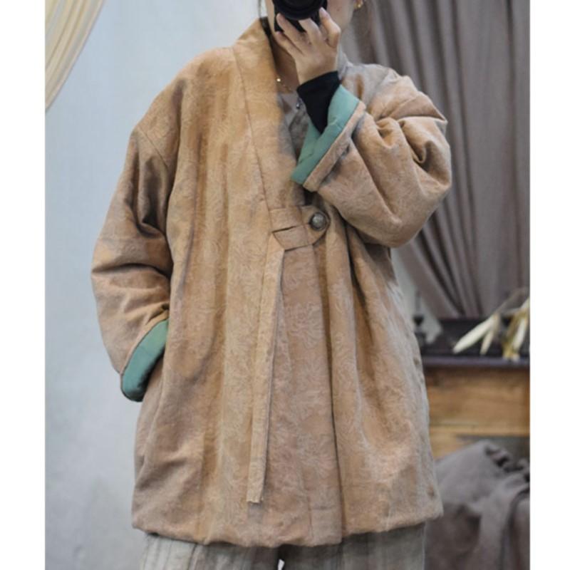 Johnature Женские винтажные жаккардовые пальто с V-образным вырезом и длинным рукавом, зимние теплые пальто в китайском стиле