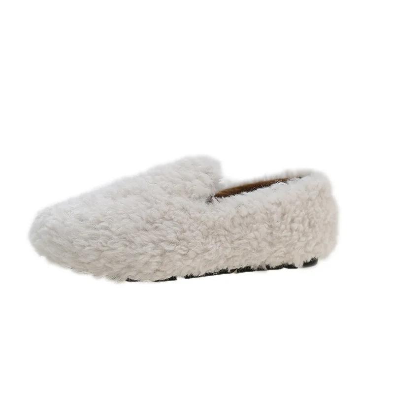 Роскошные мокасины из овечьей шерсти женские зимние хлопковые туфли женские теплые плюшевые мокасины удобные балетки из кудрявого овечьего меха женские большой размер 40