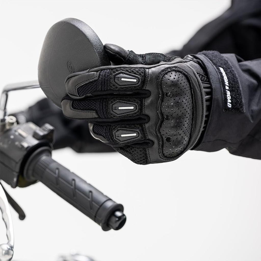 ROUGH ROAD Motorcycle Protective & Air-Through Gloves, Black/Cyan, L, RR8425BK/CY3