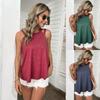 Летняя женская мода сплошной цвет бретелька свободная полая повседневная майка