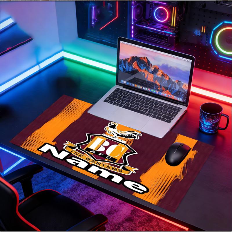 Custom Name Personalized Bradford City AFC Pattern Mousepad, Laptop PC Desk Mat, Decorative Desk Mat for Home Keyboard Pad Gift