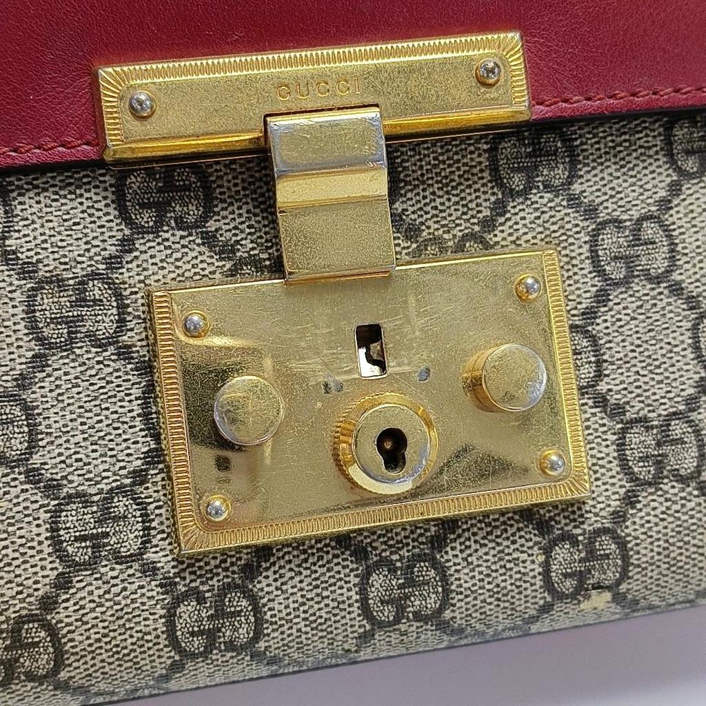 [Pre-Owned] Padlock Metal Lock Logo Chain Canvas Leather Bag - Fair #QJAINX