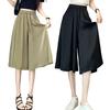 Женские брюки-юбка с эластичной резинкой на талии и регулируемым шнурком, укороченные брюки из ледяного шелка, однотонные повседневные брюки-кюлоты свободного покроя