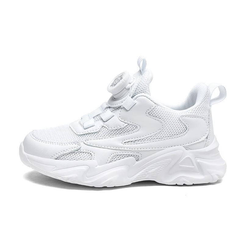 Boys Lightweight Breathable Sneakers With Rotating Buckle Kids School Shoes White Mesh Leather