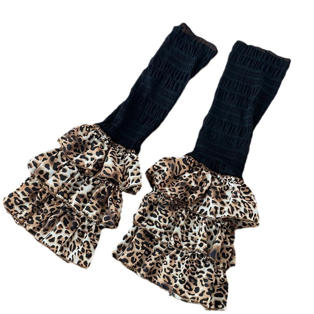 Winter Warm Ruffled Flared Leg Sleeve Leopard Print Tiered Piled Calf Socks Ruched Leg Warmer