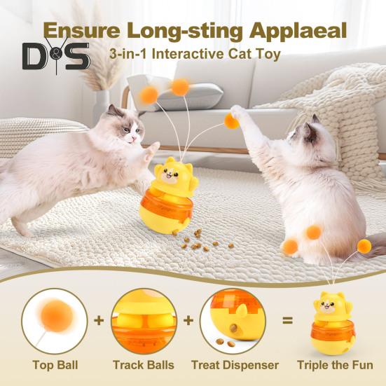 Диспенсер для игрушек и лакомств для кошек с 3 шариками Экологичный, безопасный в использовании, интерактивный мяч-головоломка для кошек, кормушка для домашних животных, аксессуары